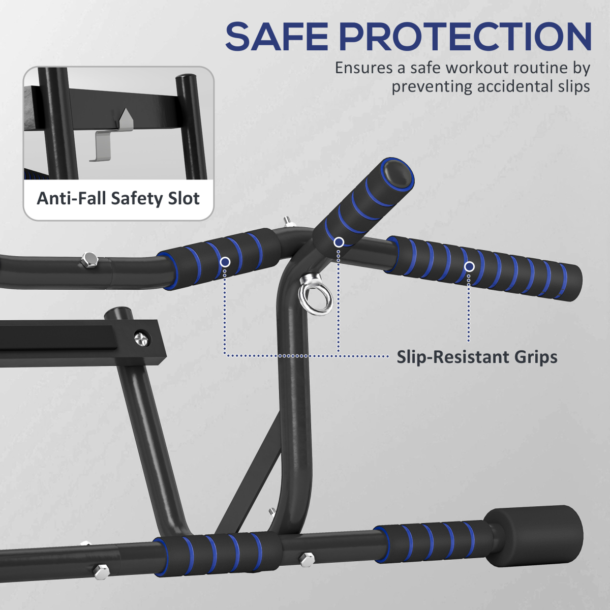 SPORTNOW Multi-Grip Doorway Pull Up Bar with Non-Slip Grips – Chin Up & Push Up Bar for Home Gym, Black