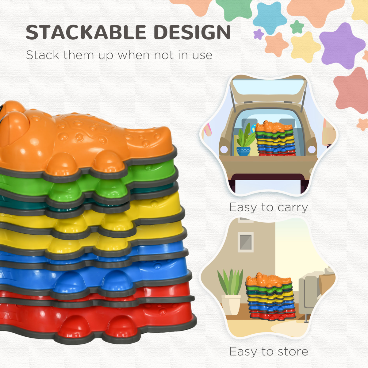 ZONEKIZ 9-Piece Kids Stepping Stones with Anti-Slip Edge – Crocodile Balance Set for Indoor & Outdoor Play