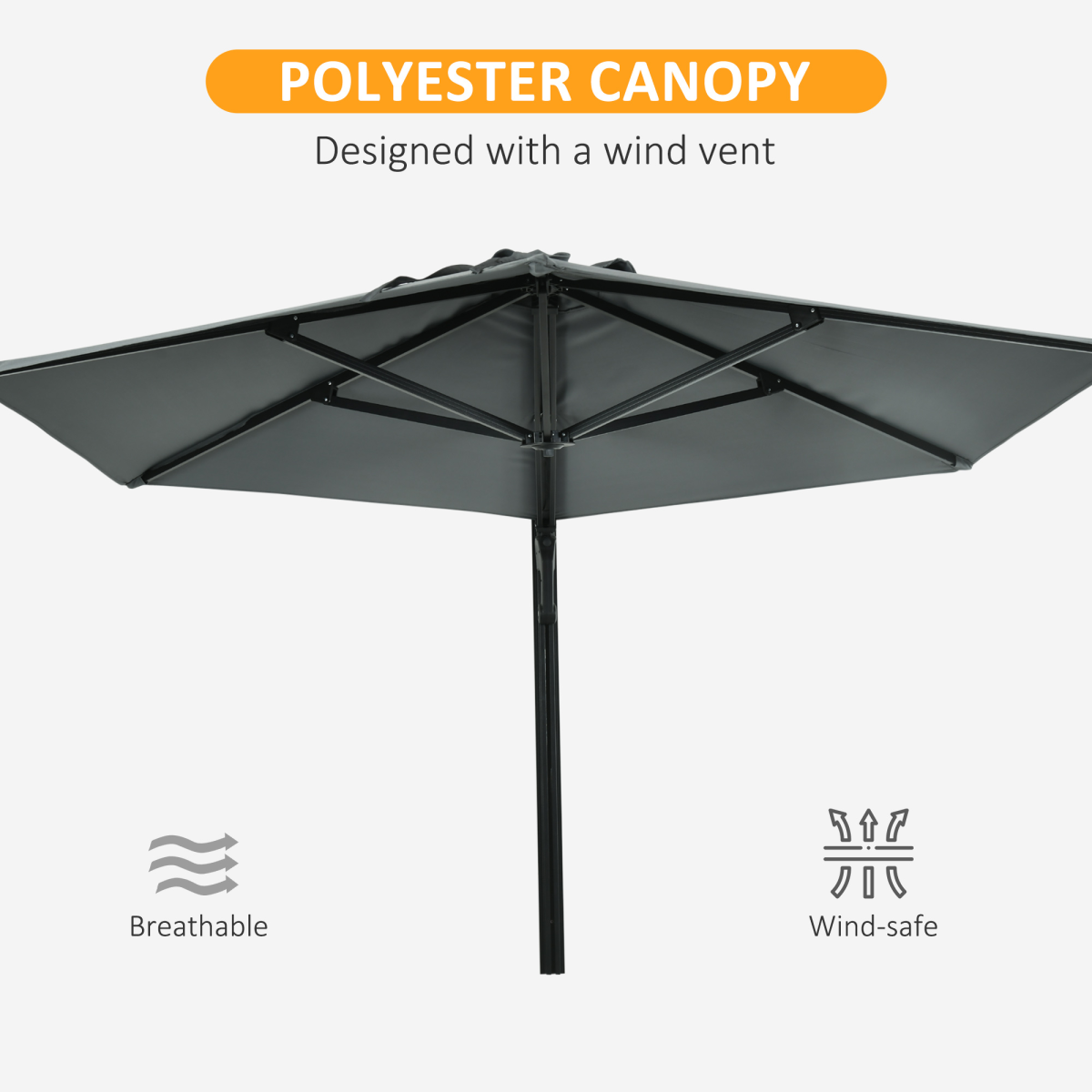Outsunny Wall-Mounted Parasol with 180° Rotating Canopy & Aluminium Frame – Space-Saving Balcony Shade, Grey