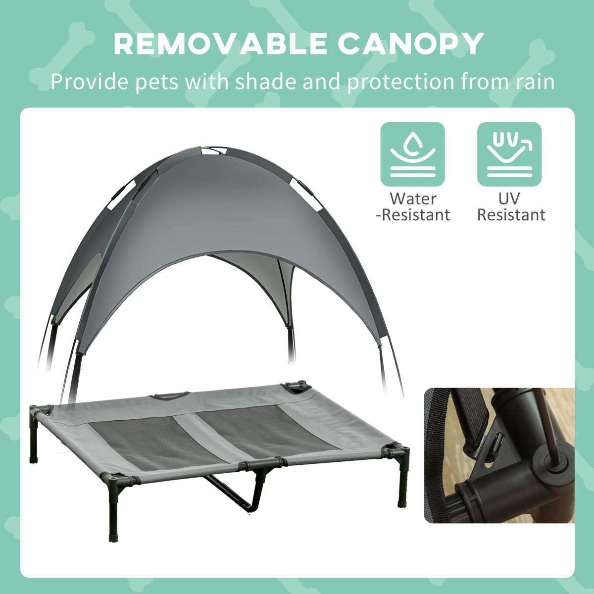 Pawhut 92cm Elevated Dog Bed with Removable UV Protection Canopy – Cooling Raised Pet Cot with Travel Bag, Grey