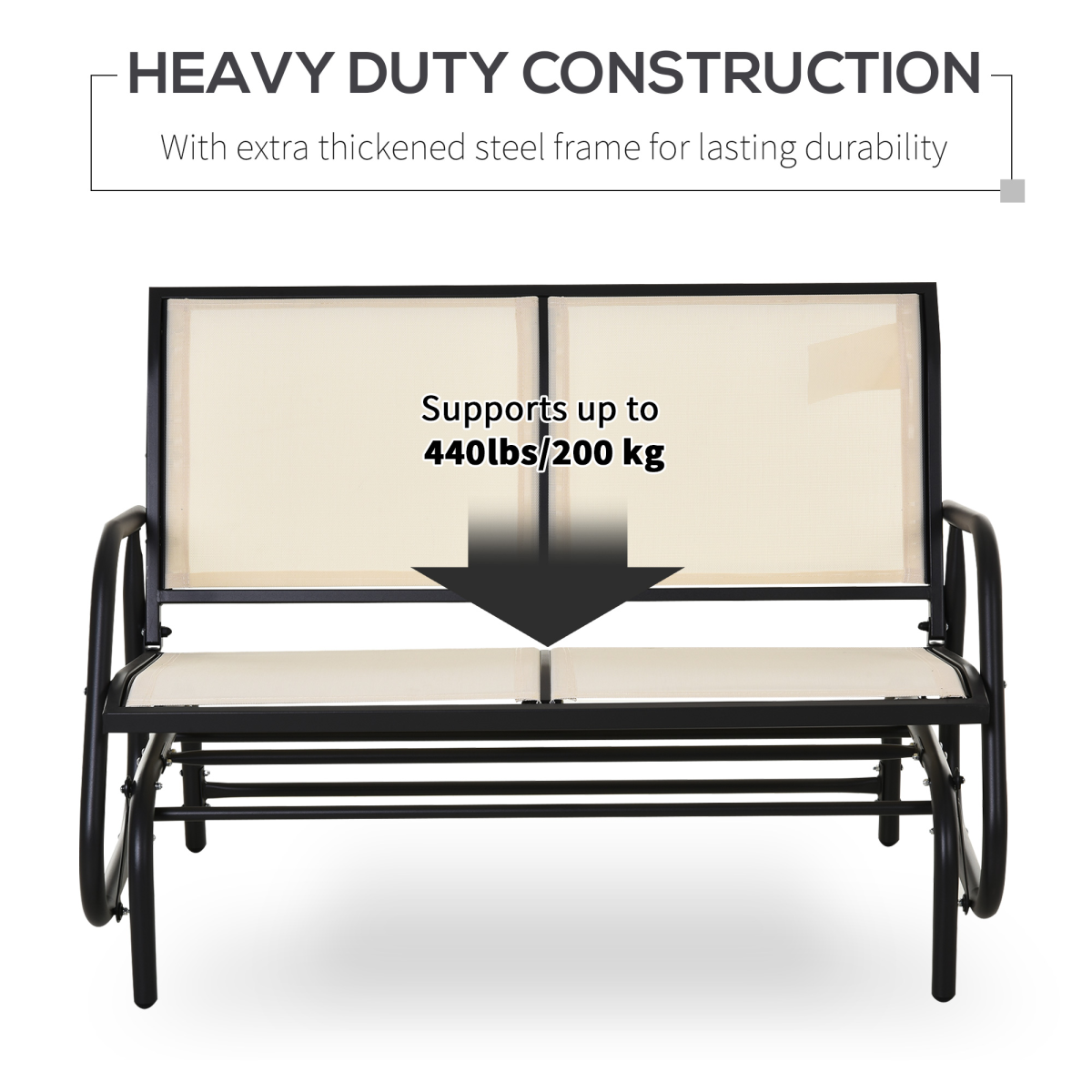 Outsunny 2-Person Patio Glider Bench Loveseat with Armrests, Steel Frame, Sling Mesh – Garden Seating, Cream