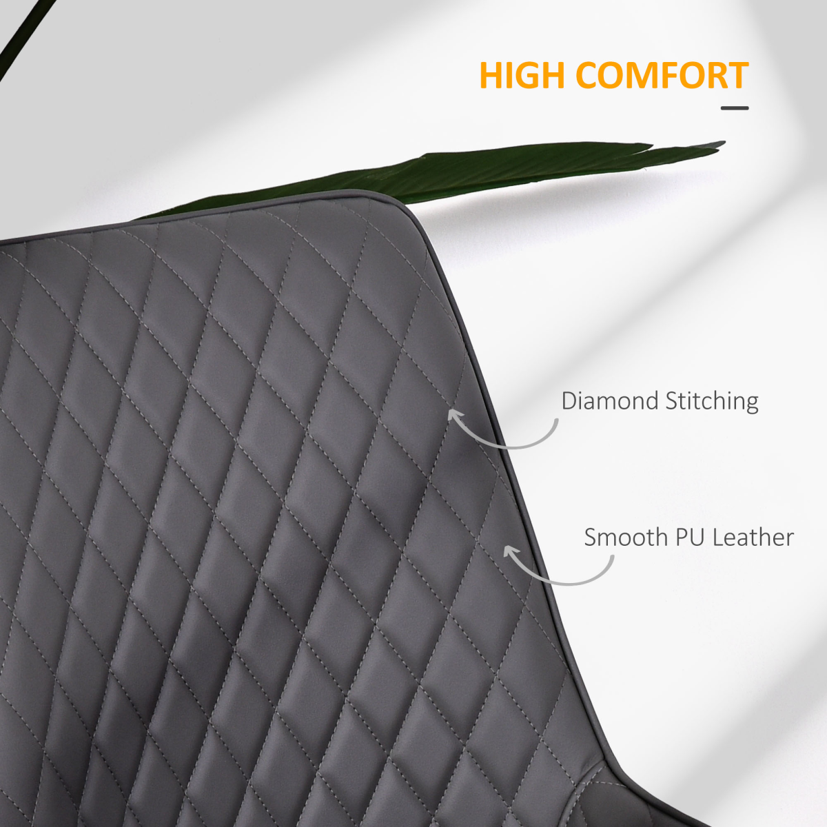 HOMCOM Quilted PU Leather Dining Chairs with Padded Seat & Metal Legs – Set of 2 Kitchen Chairs, Grey