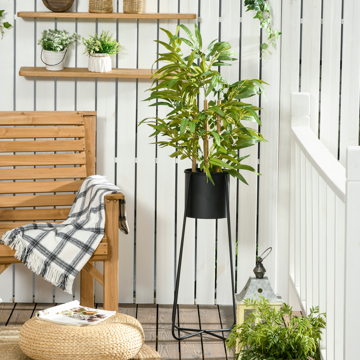 HOMCOM 60cm Potted Artificial Bamboo Plant – Low-Maintenance Indoor & Outdoor Greenery