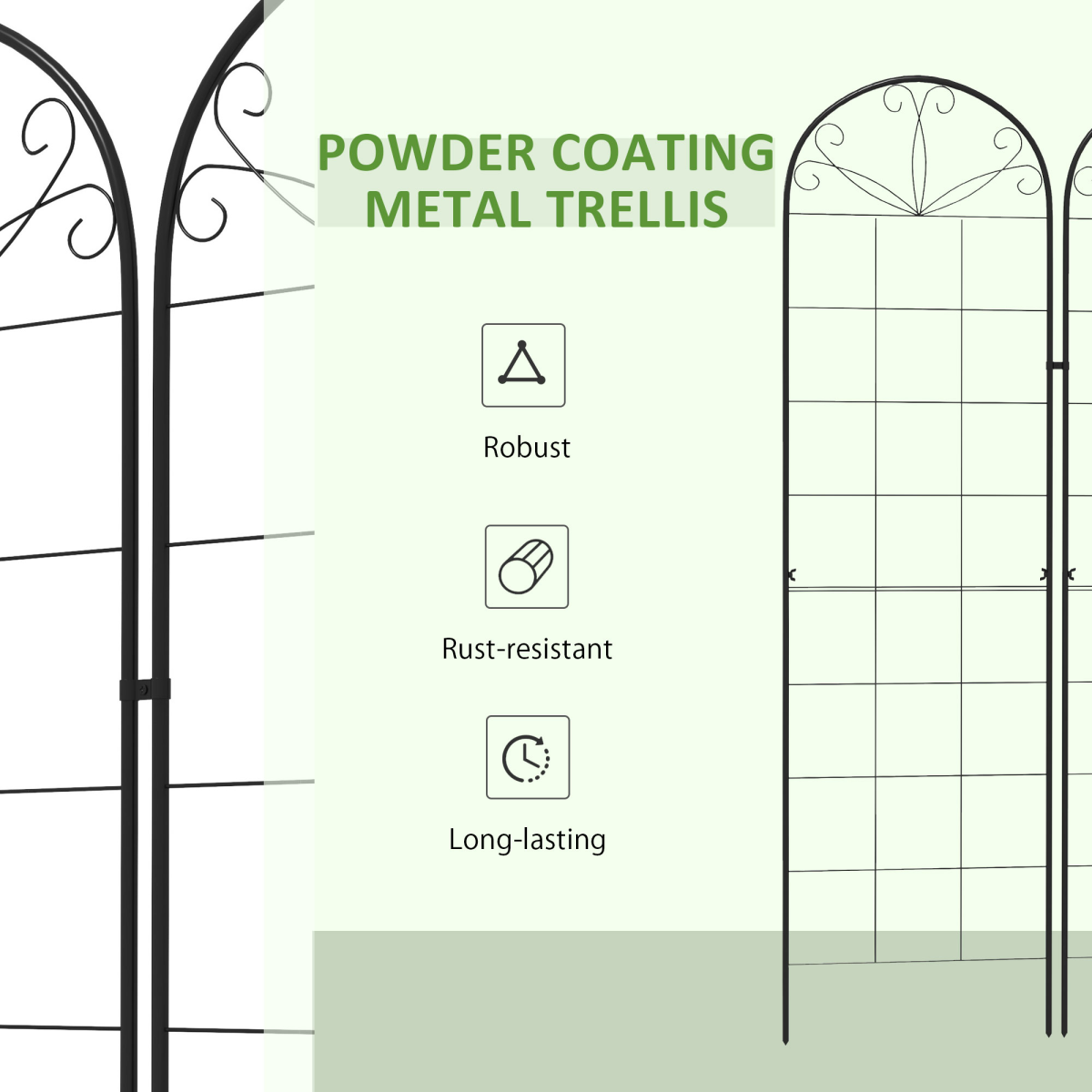 Outsunny Set of 2 Metal Plant Trellises with Ground Spikes – Black Powder-Coated Steel Climbing Grids for Garden