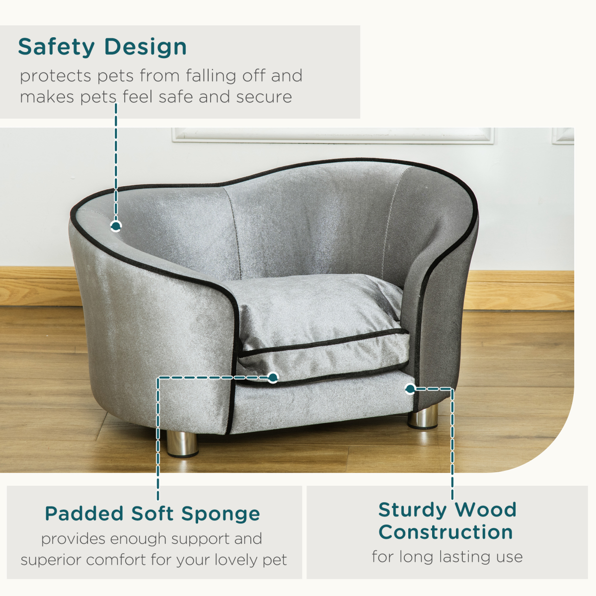 Pawhut Modern Dog Sofa Bed with Removable Cushion & Storage Pocket – Pet Lounge for Small Dogs and Cats