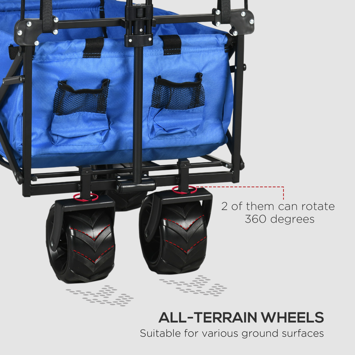 Outsunny Folding Trolley Cart with 4 Wheels, 2 Compartments, Canopy & Telescopic Handle – Garden Storage Wagon, Blue