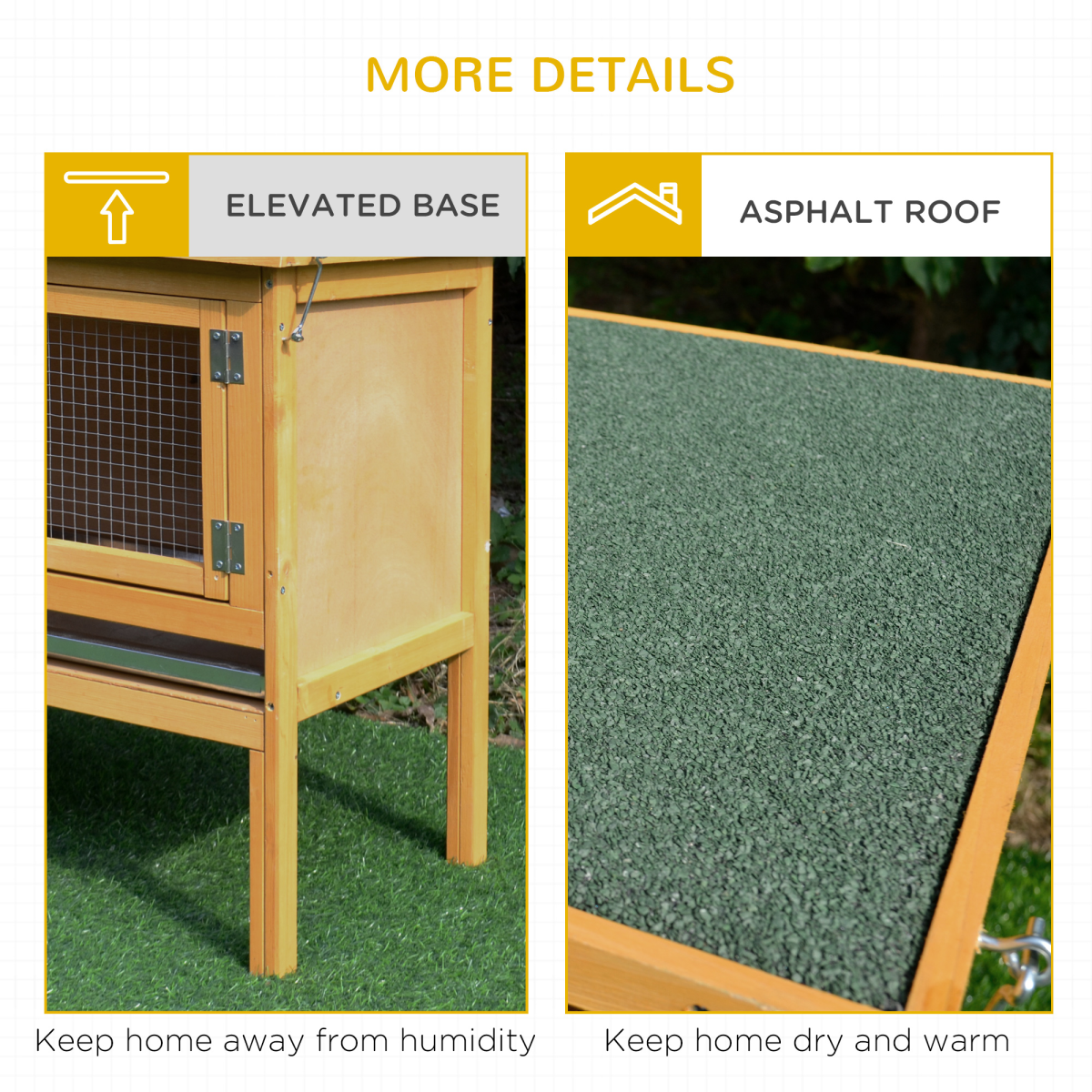 PawHut Wooden Rabbit Hutch with Hinged Top and Slide-Out Tray – Outdoor Small Animal House, Yellow and Green
