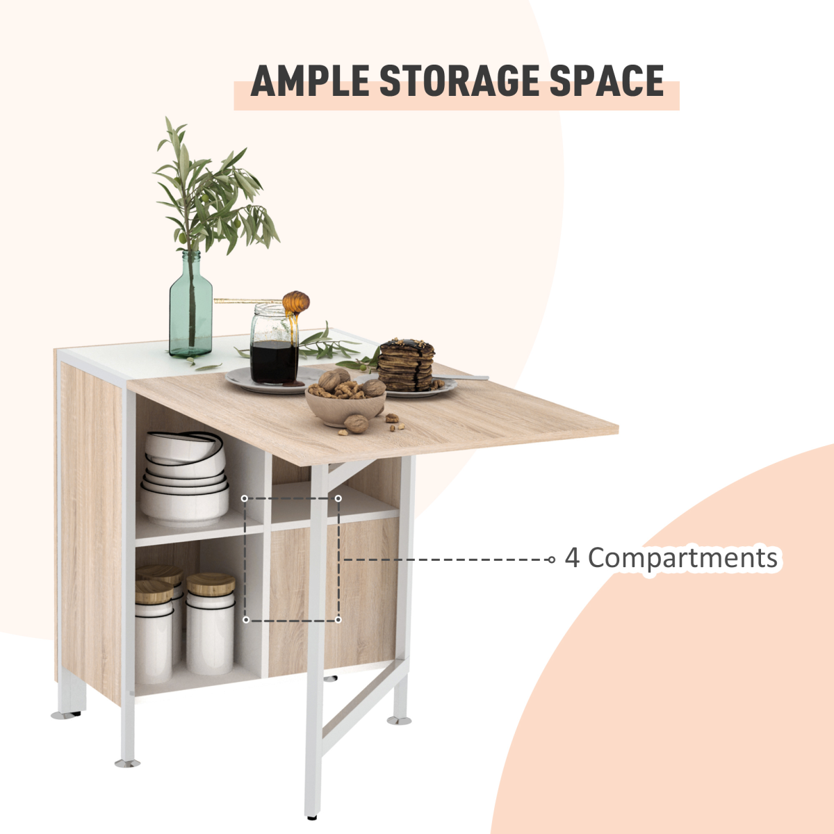 Folding Drop-Leaf Desk with Storage Shelves – Oak & White Space-Saving Desk, Dining or Console Table