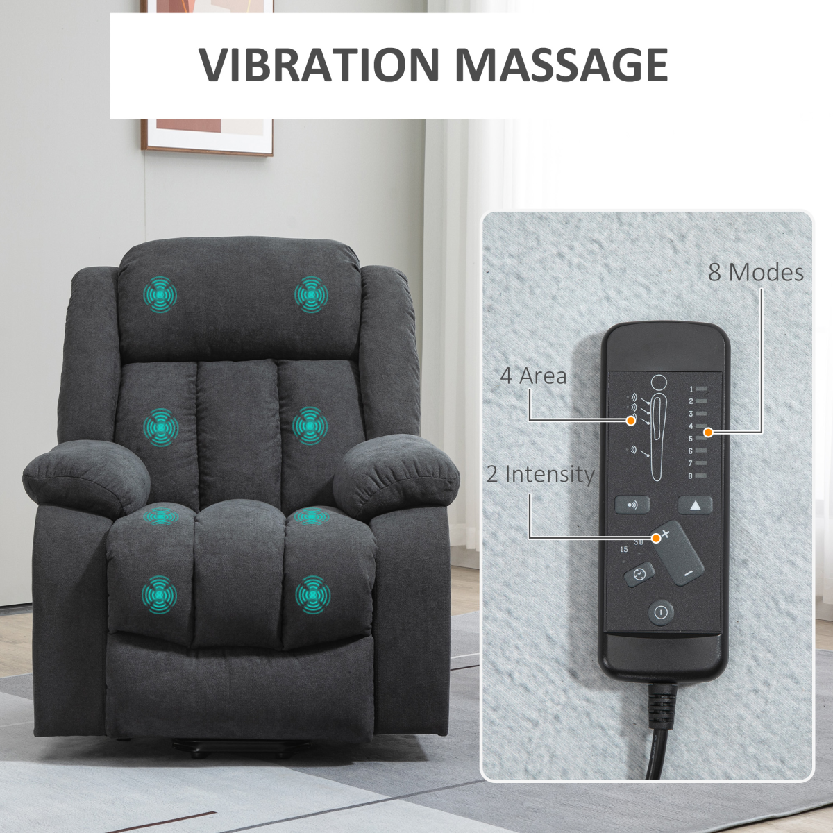 HOMCOM Heavy Duty Riser Recliner Lift Chair with Electric Recline & Handset Control – Dark Grey