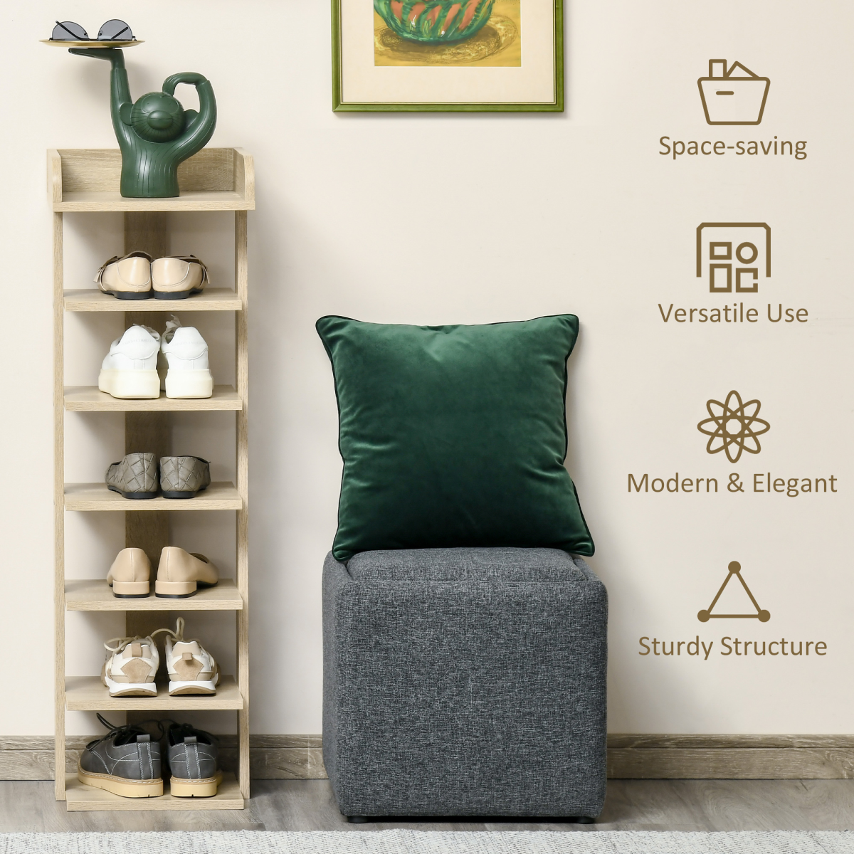 7-Tier Wooden Shoe Rack Display Shelf – Slim Vertical Hallway Storage, Oak