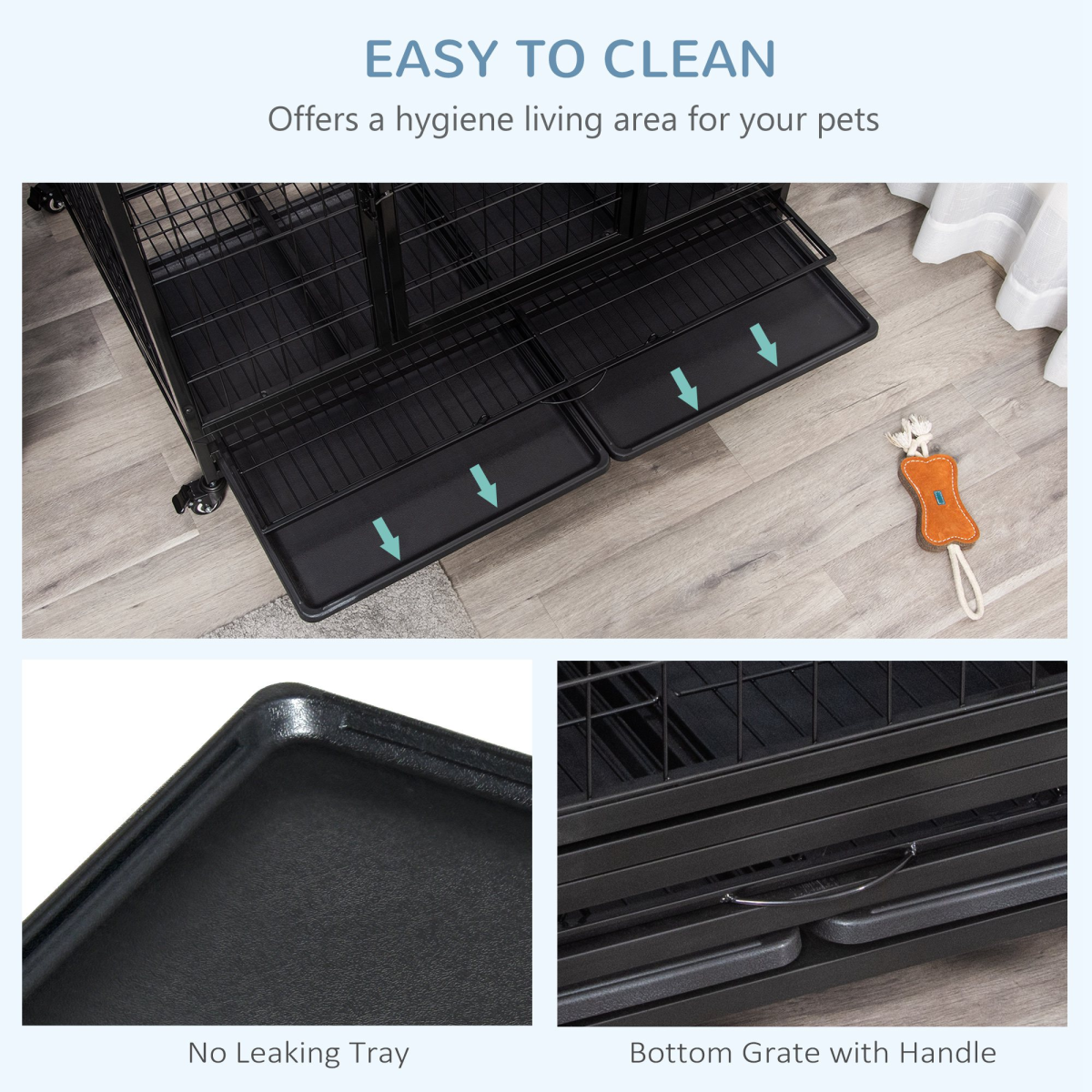 Pawhut Large Metal Dog Kennel Cage with Wheels & Crate Tray – Rust-Resistant Pet Crate, Black