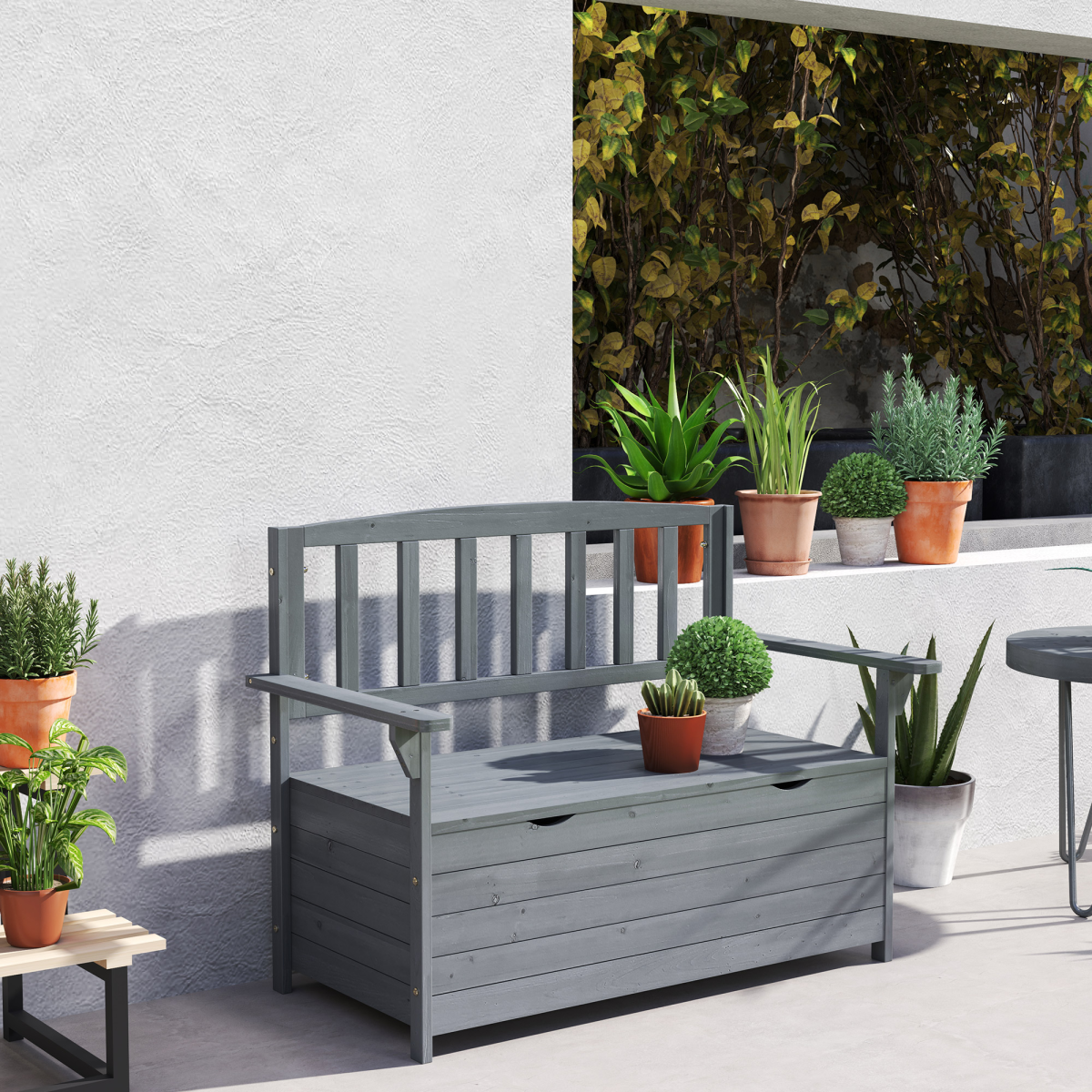 Outsunny 2-Seater Garden Storage Bench with Hidden 164L Compartment – Fir Wood Outdoor Seat, Dark Grey