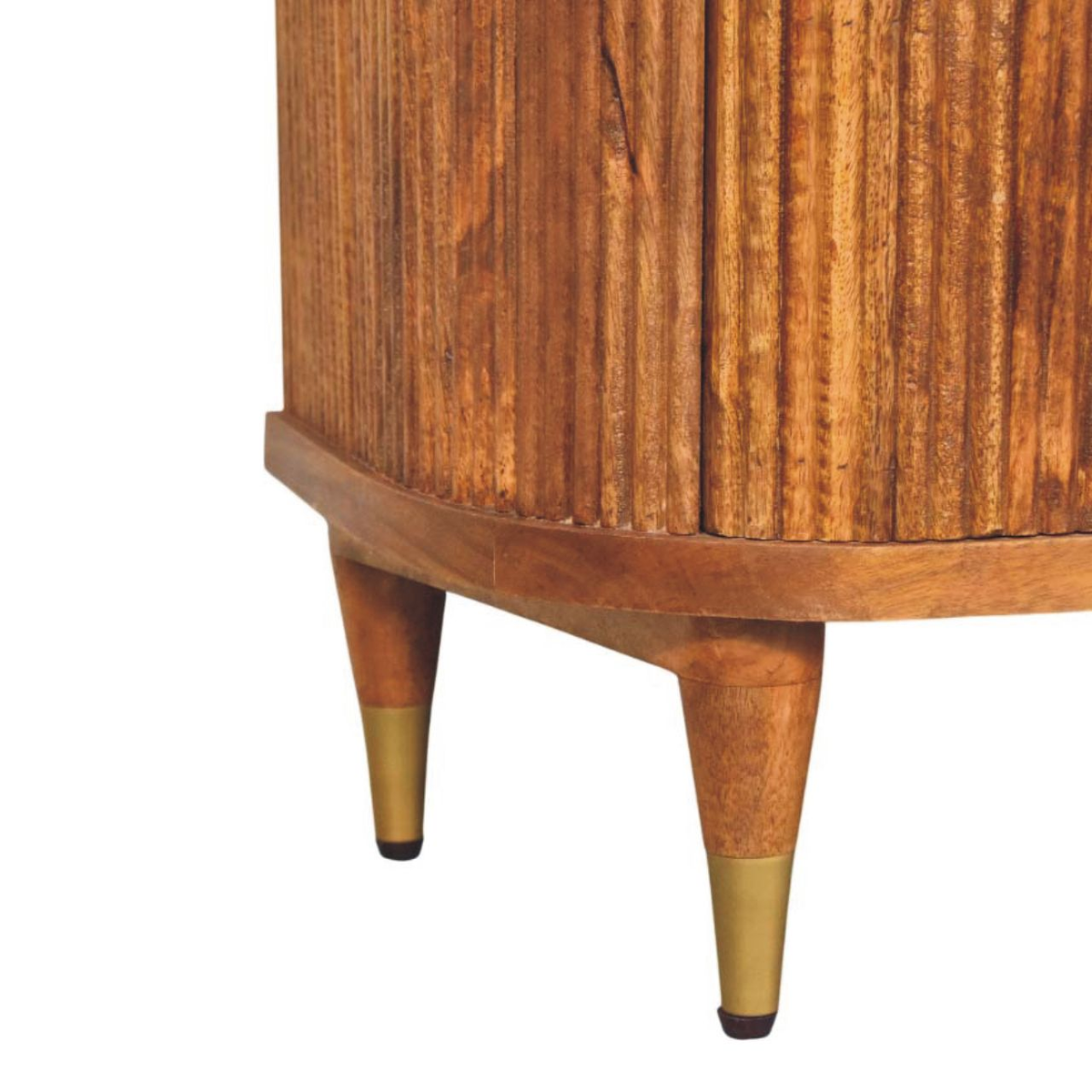 Artisan Furniture Emerson Ribbed Chest of 3 Drawers – Solid Mango Wood with Brass Handles, Amber Oak Brown