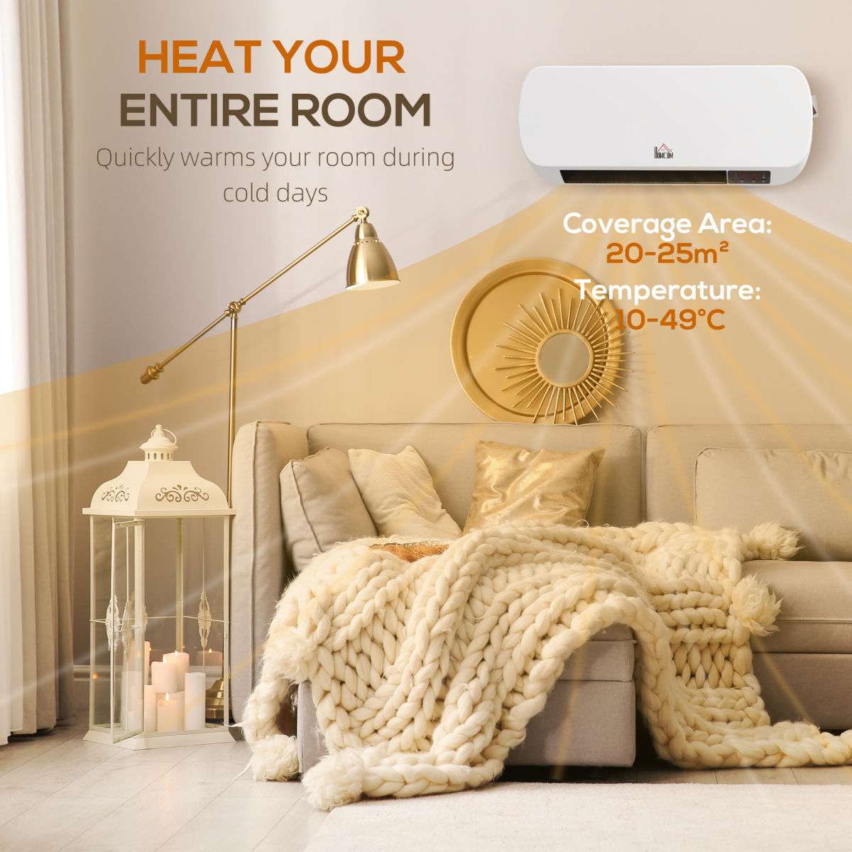 HOMCOM Wall Mounted Electric Heater, 2000W PTC Ceramic with Remote & 12-Hour Timer – White