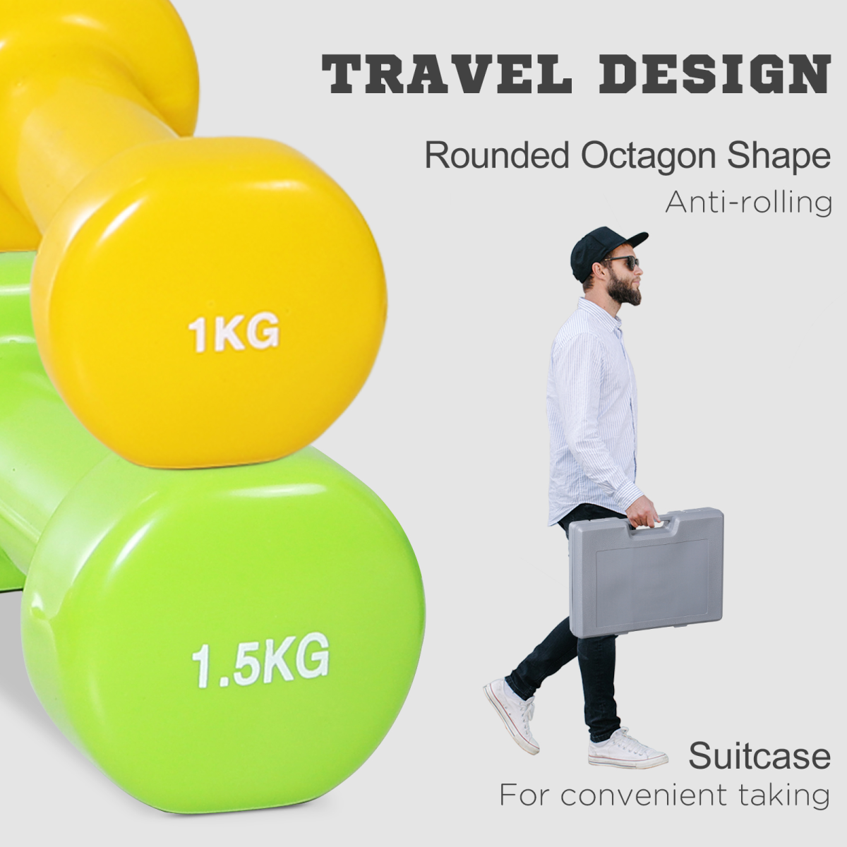 HOMCOM 10kg Dumbbell Set with Carry Case, 4 Pairs (0.5kg, 1kg, 1.5kg, 2kg) – Colourful Home Gym Hand Weights