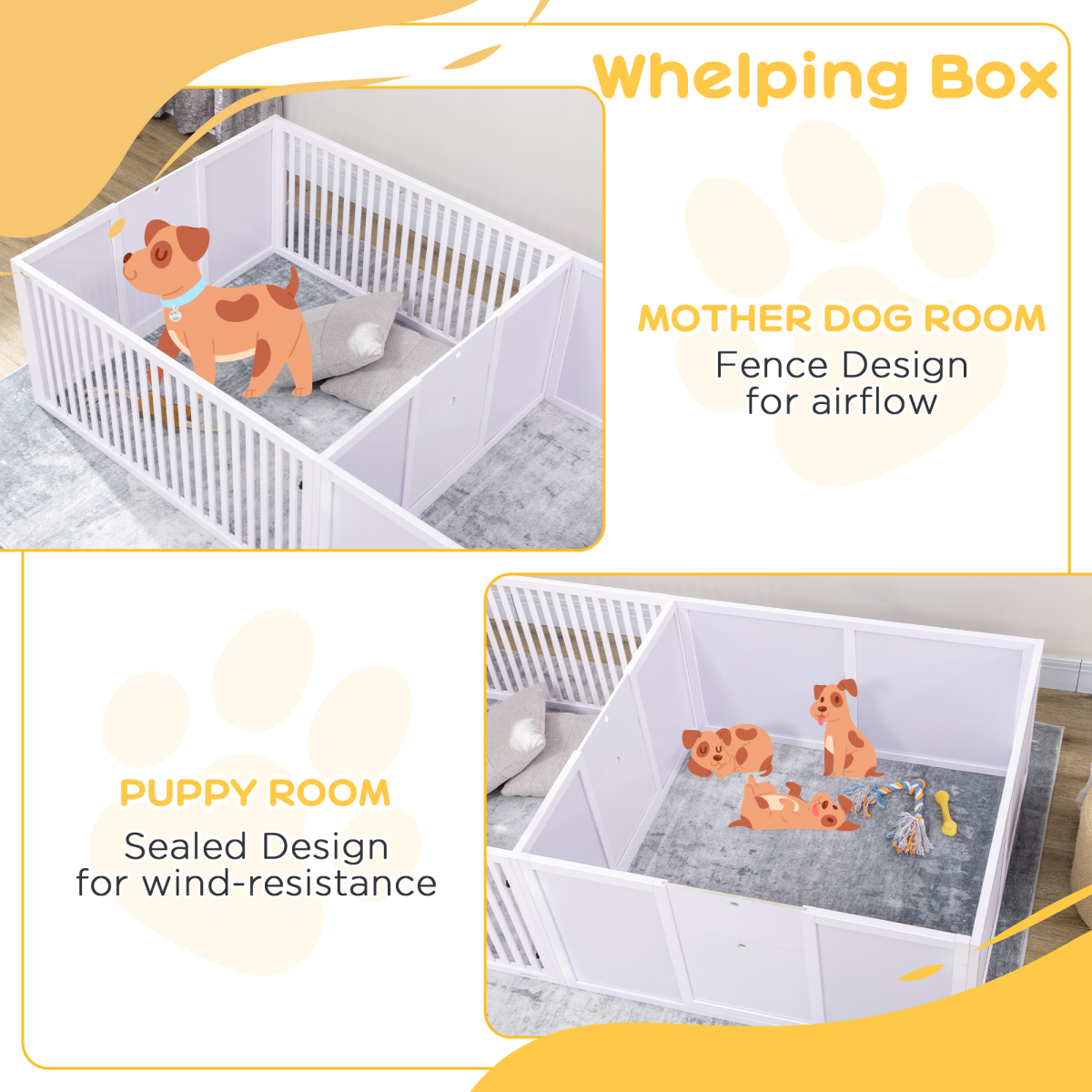 PawHut 7 Panel Puppy Pen with Three Doors – Indoor Two-Room Dog Playpen, White