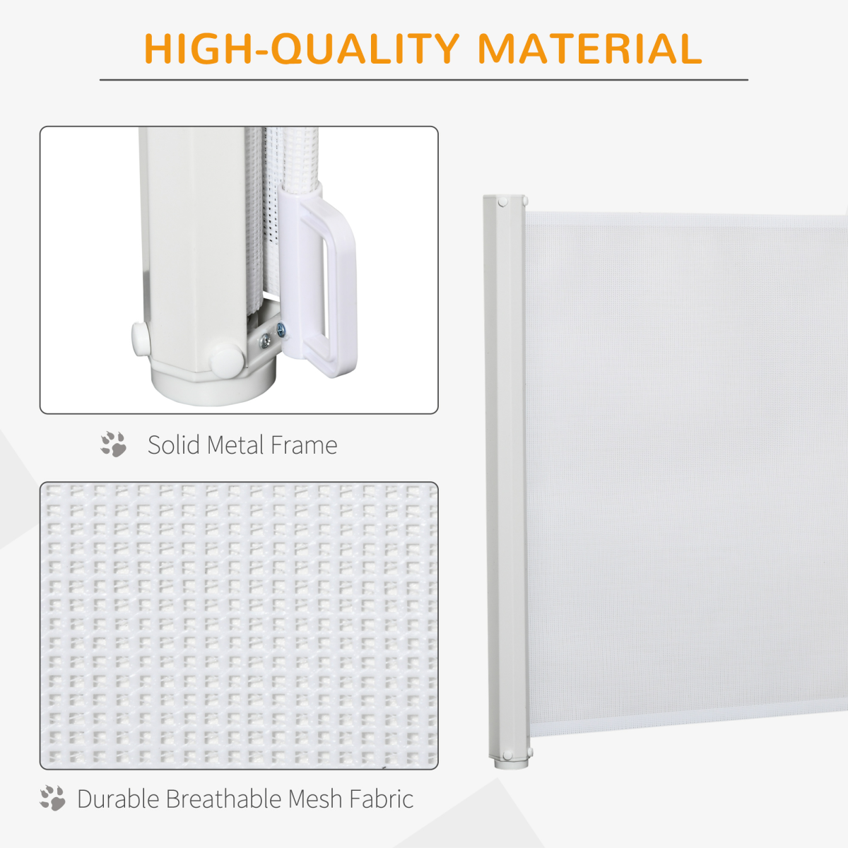 PawHut Retractable Pet Safety Gate, Folding Stair Barrier with Breathable Mesh, 115 cm – White