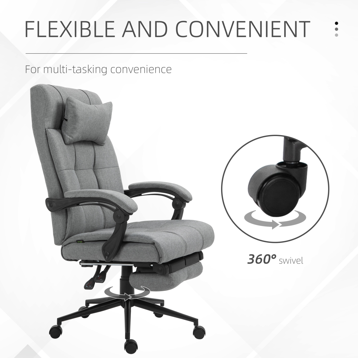 Reclining Office Chair with Footrest & Removable Pillow, 155° Recline – Home Office Chair, Light Grey