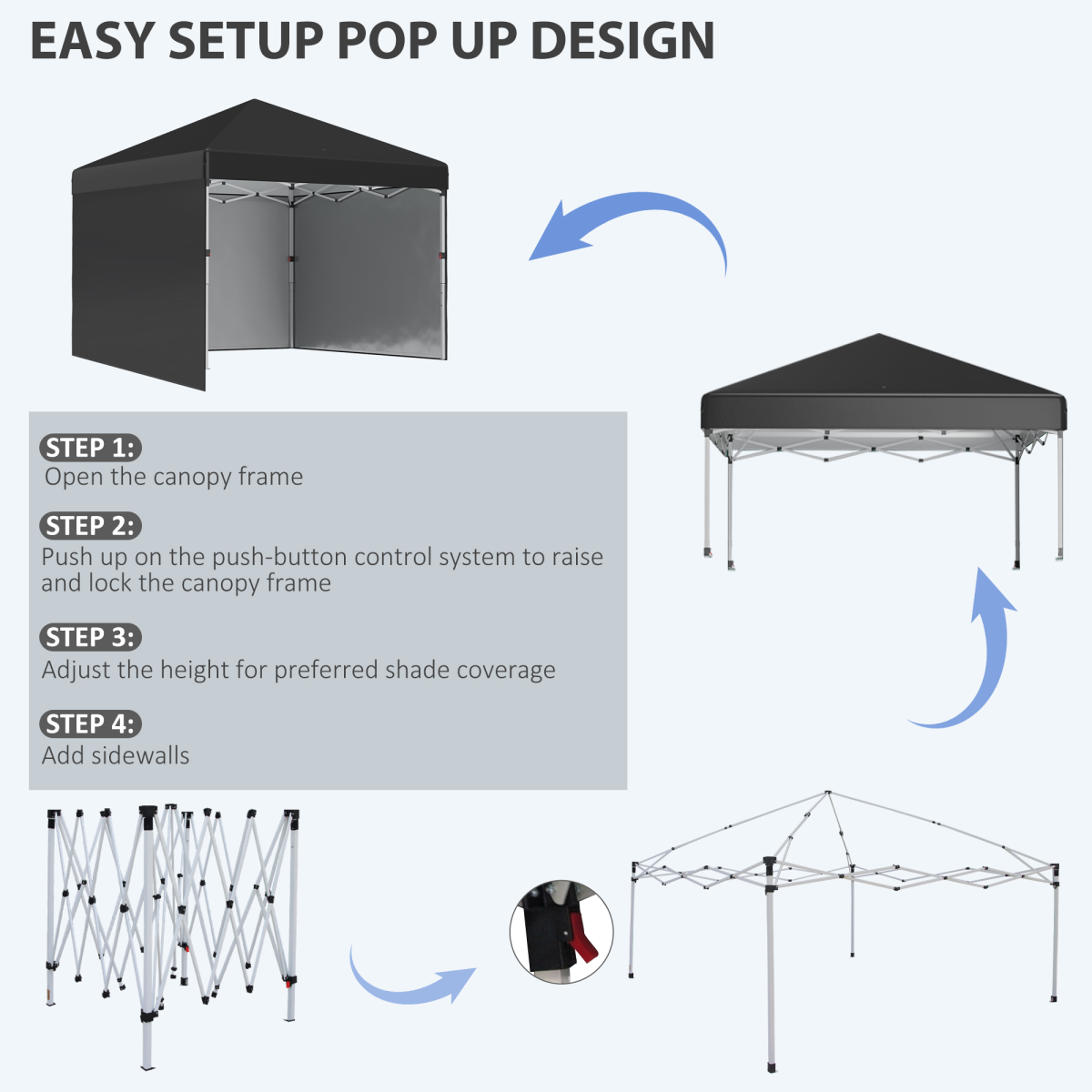 Outsunny 3x3m Pop-Up Gazebo Party Tent with 3 Sidewalls & Weight Bags, Steel Frame – Outdoor Shelter, Black