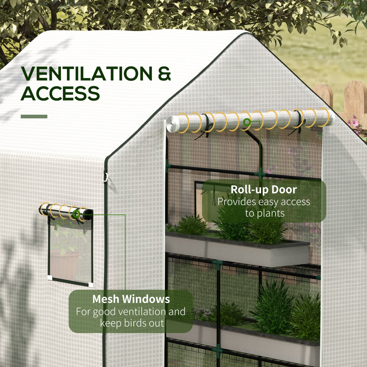 Outsunny Walk-in Greenhouse Replacement Cover with Roll-up Door & Mesh Windows – PE Cover Only, White