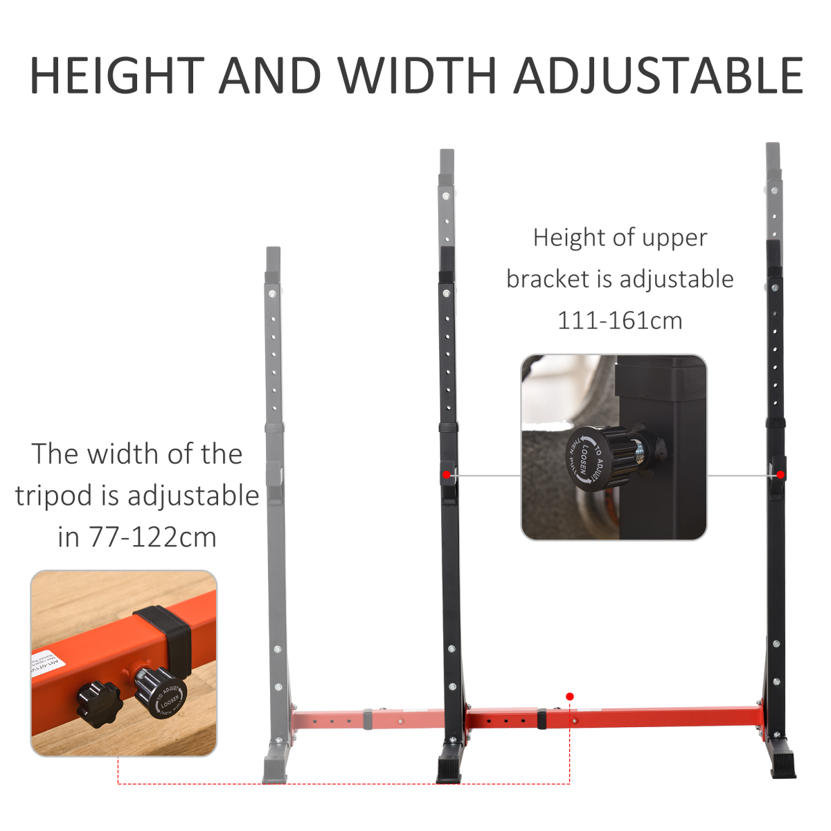 HOMCOM Adjustable Barbell Squat Rack & Dip Stand with 12 Height Positions – Home Gym Bench Press Stand, 150kg Load