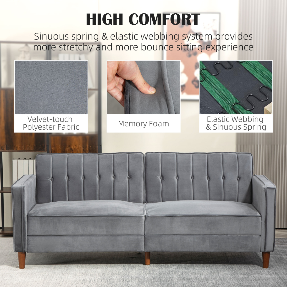 HOMCOM sofa bed wooden leg detail