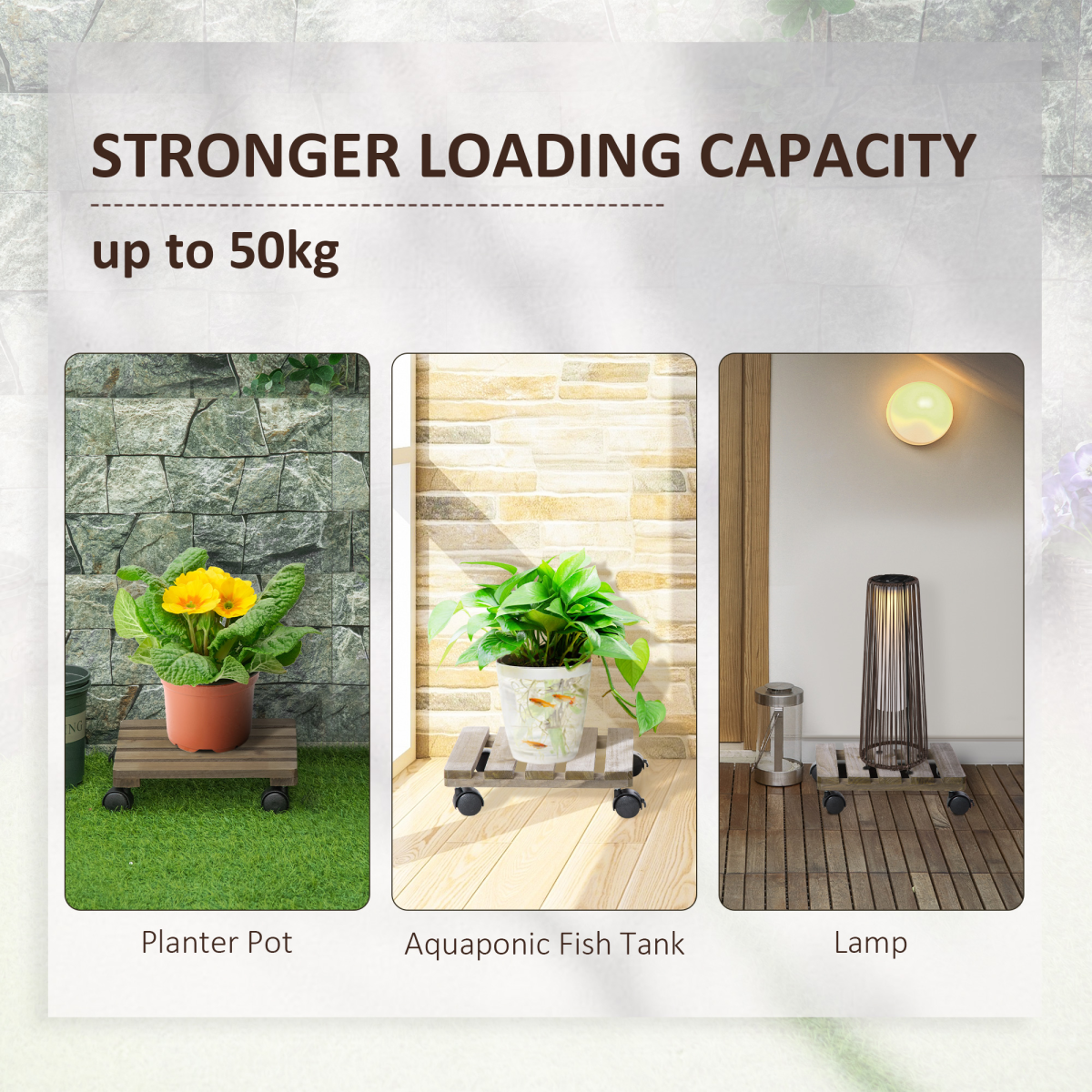 Outsunny 2 Pack Solid Wood Corner Plant Stands with Wheels – Mobile Flowerpot Holders for Garden & Balcony