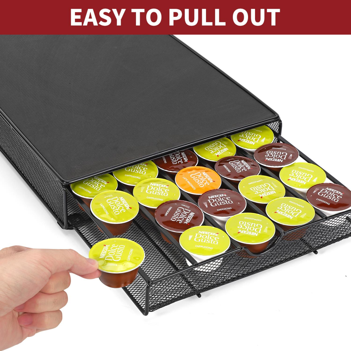 Vinsani Sliding Coffee Pod Storage Drawer – Holds Dolce Gusto Capsules, Space-Saving Countertop Organiser