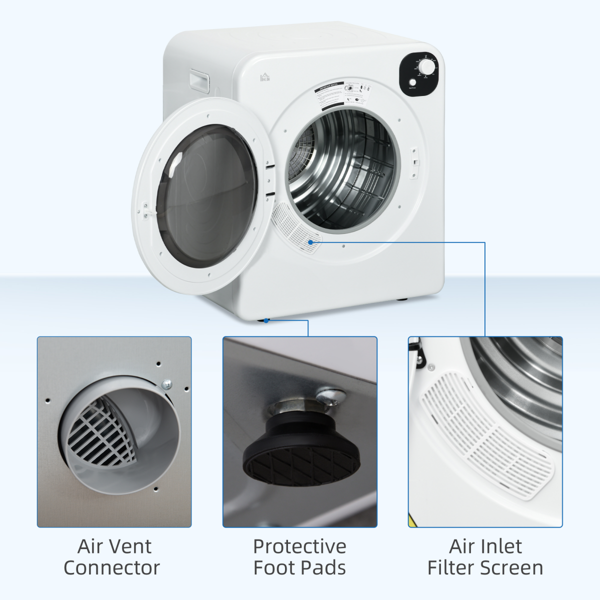 HOMCOM 6kg Vented Tumble Dryer with 7 Drying Programmes – Space-Saving Laundry Dryer, White