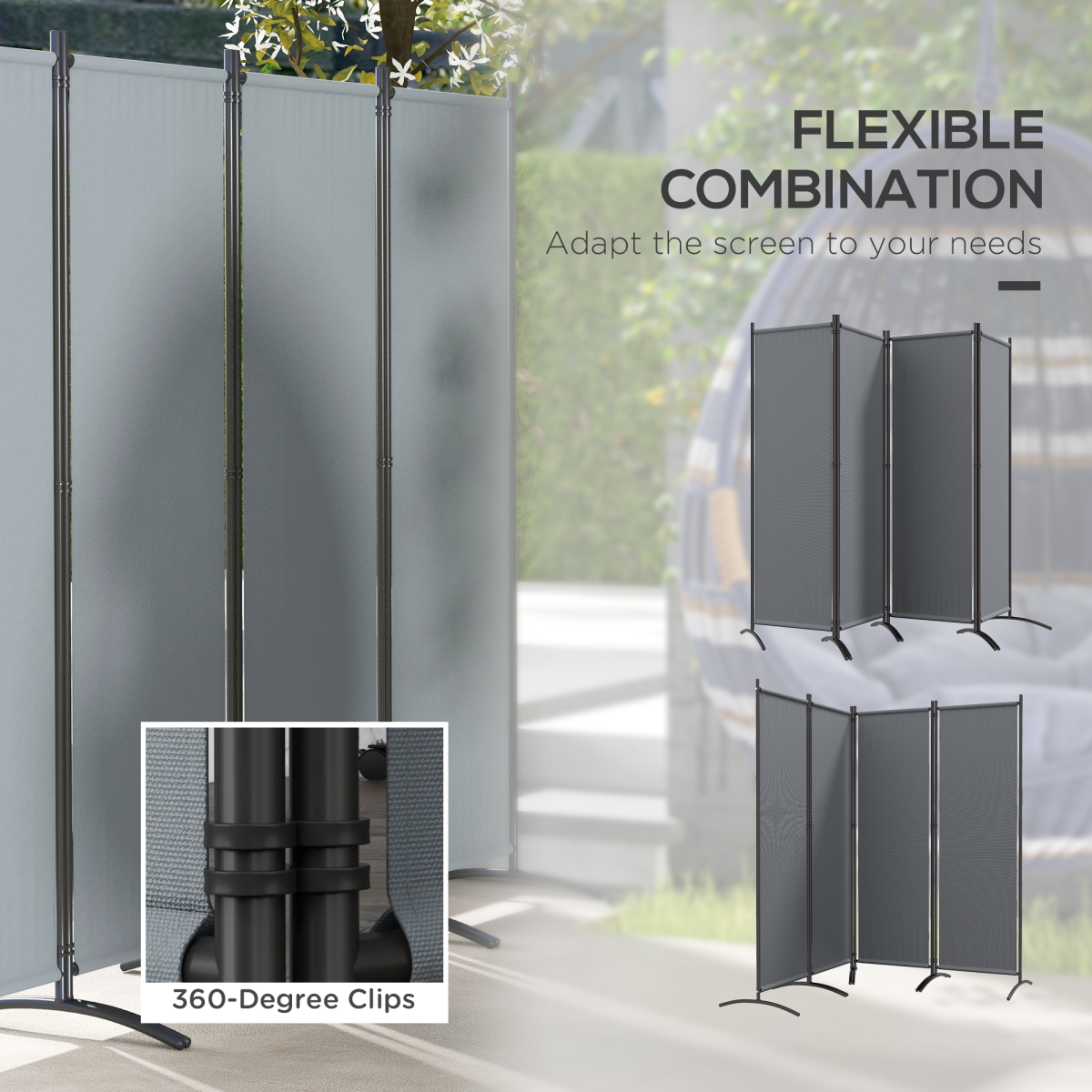Outsunny 360° Foldable Outdoor Privacy Screen with Metal Frame – Garden and Patio Partition, Dark Grey