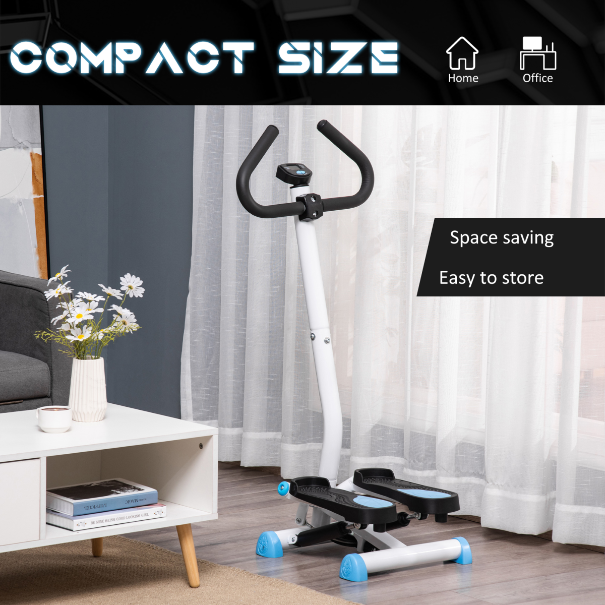 HOMCOM Height Adjustable Twister Stepper with LCD Screen – Home Step Machine for Legs & Glutes, Blue