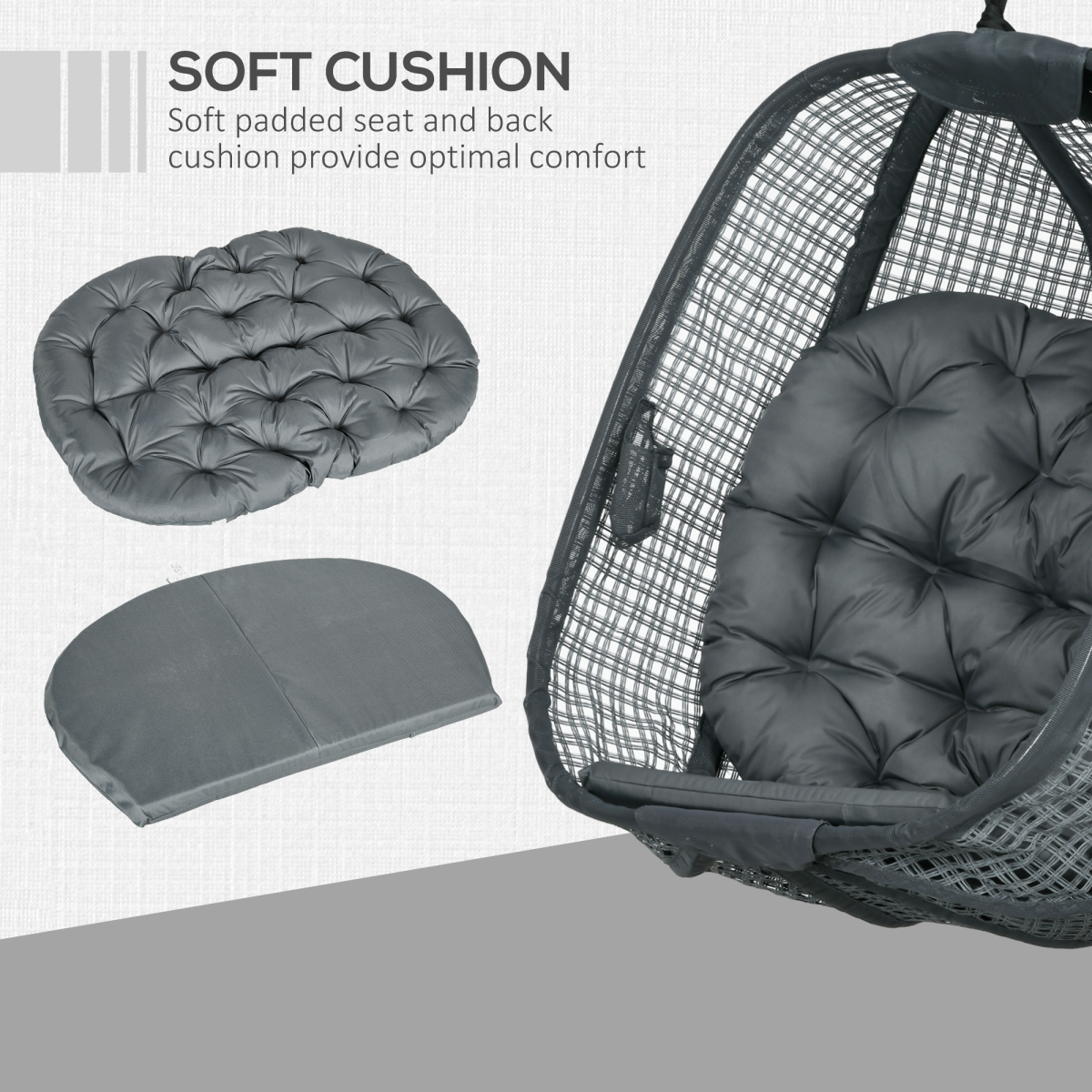 Outsunny Hanging Swing Chair with Thick Cushion, Steel Frame & Breathable Mesh – Patio Chair, Dark Grey