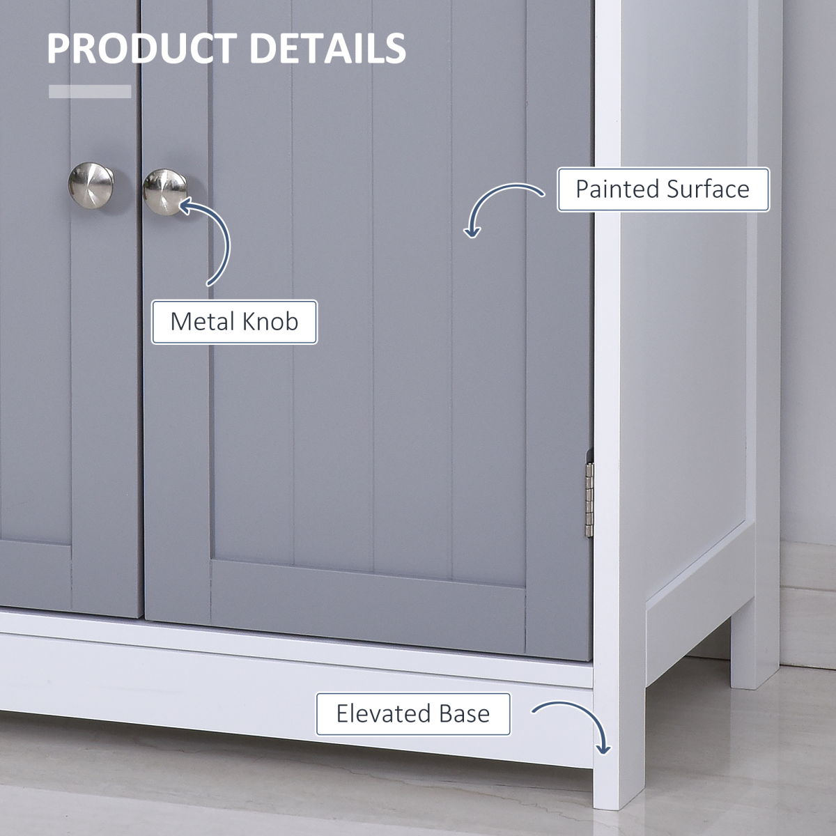 kleankin 2-Drawer Freestanding Bathroom Cabinet with Cupboard and Adjustable Shelf – Moisture Resistant MDF, Grey