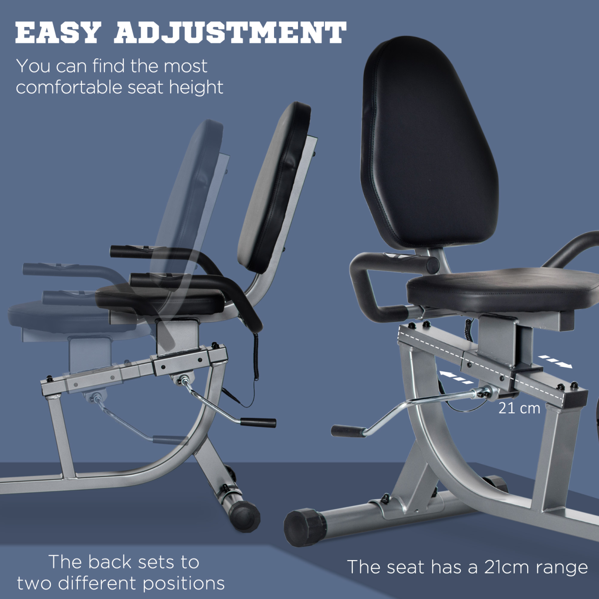 HOMCOM Semi-Recumbent Exercise Bike with LCD Display & Quiet 8-Level Magnetic Resistance – Adjustable Seat, Grey