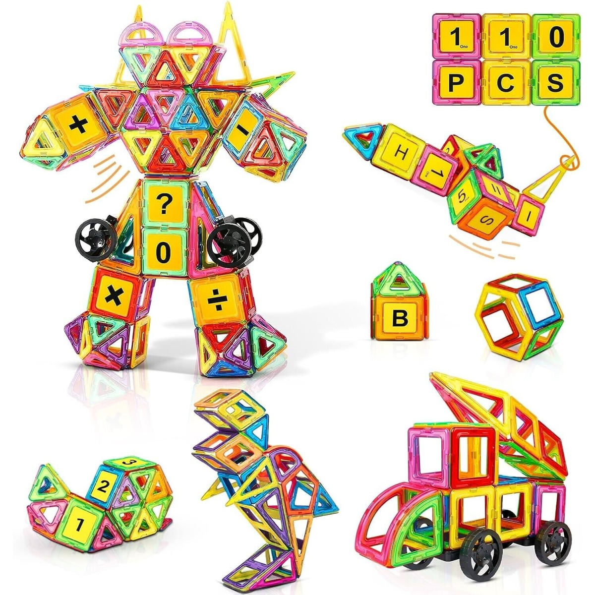110 Piece Magnetic Building Blocks Set with Carrying Case – Educational Construction Toy for Kids