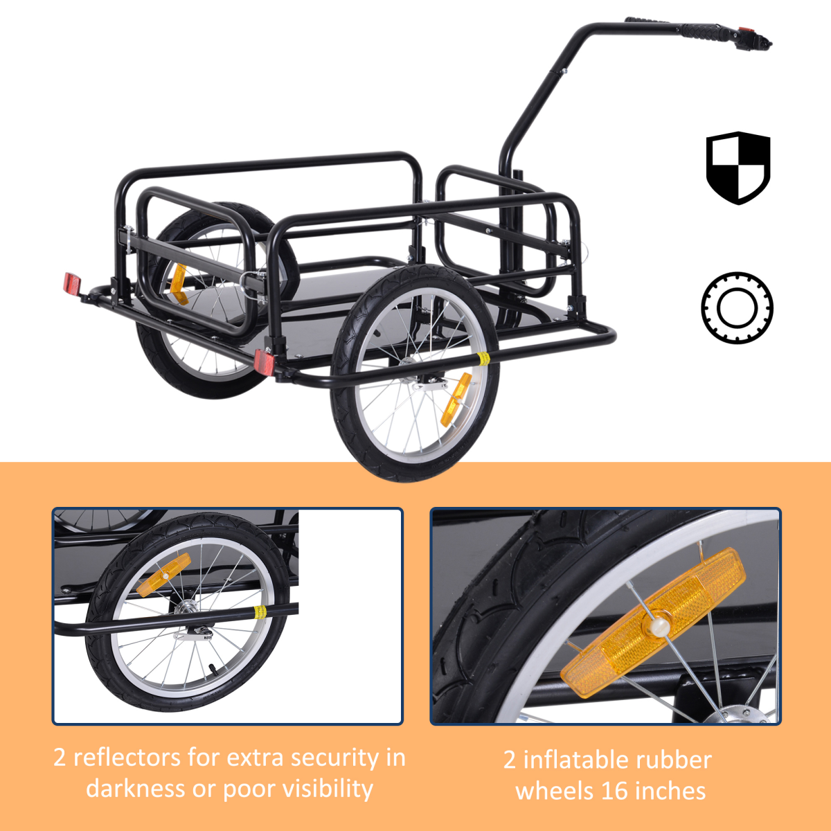 HOMCOM Folding Bicycle Cargo Trailer with Hitch, 40kg Capacity – Detachable Walls, Luggage Storage Cart