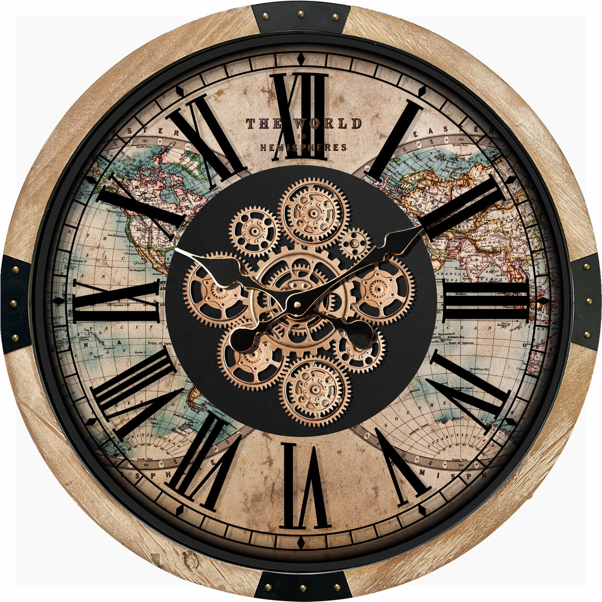 64cm Hand Finished Gear Wall Clock – Decorative Statement Timepiece, 1 x AA Battery Powered