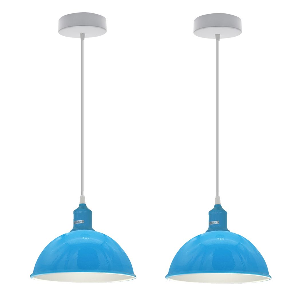 Blue Dome Metal Pendant Shades, 21cm – 2 Pack