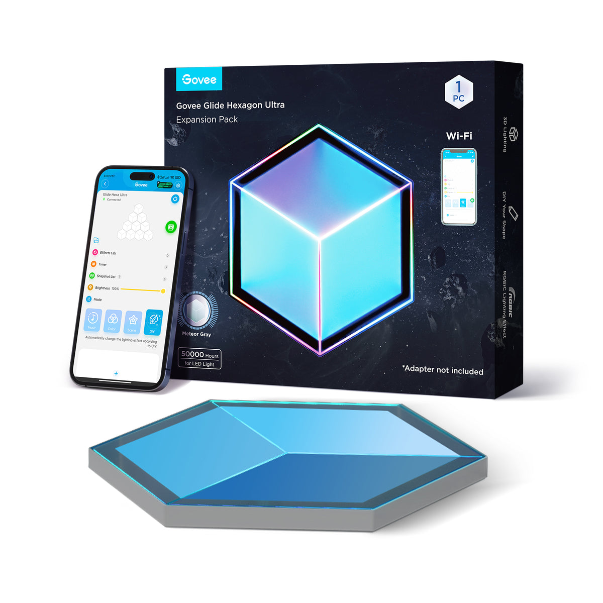 Govee H606A Hexagon LED Light Panel Extension, 1 Pack – 3D Gaming Room Decor, DreamView & Razer Chroma