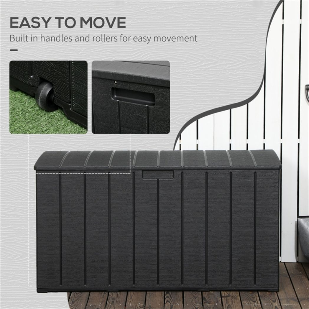 366L Outdoor Storage Box with Handles & Rollers – Double-Walled Weather-Resistant Plastic Chest, Black