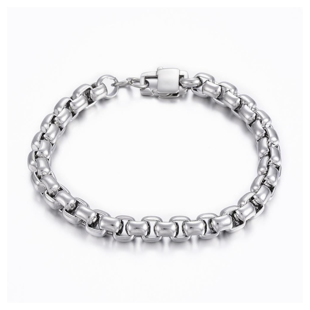 Aye Do Gifts Men's Silver Box Chain Bracelet – 8mm Stainless Steel, 9 Inch