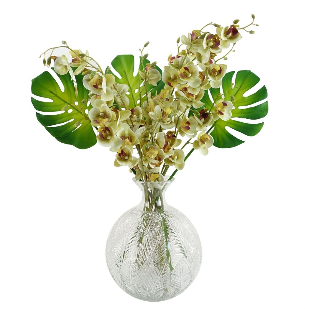 Pack of 6 Artificial Monstera Leaf Stems, 55cm with Wired Shapable Stems – Faux Foliage for Arrangements