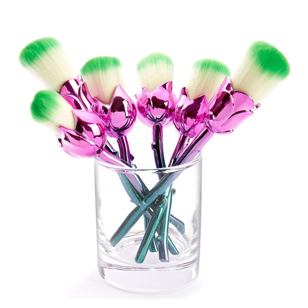 Aquarius 6-Piece Beauty and the Beast-Inspired Rose Makeup Brush Set with Glossy Handles – Blush & Powder
