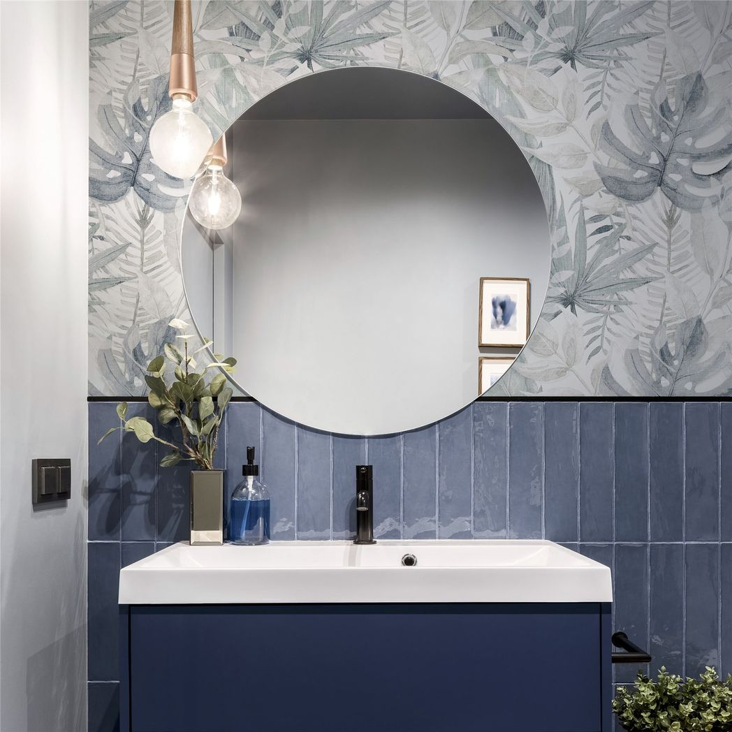Arthouse Chalky Tropical Vinyl Wallpaper with Delicate Foliage – Paste the Wall Feature Wall, Soft Navy