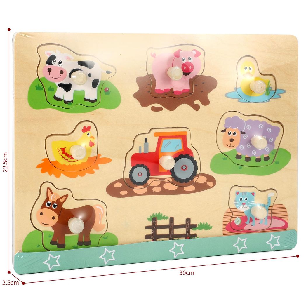 SOKA Farm Animals Peg Puzzle – Wooden Shape Sorting Toy for Young Children