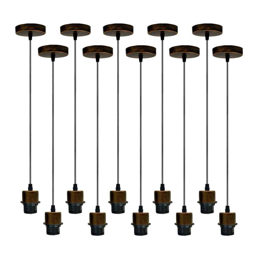 10 Pack Industrial Brushed Copper Pendant Light Holders with 95cm Cable – E27 Vintage Ceiling Fittings