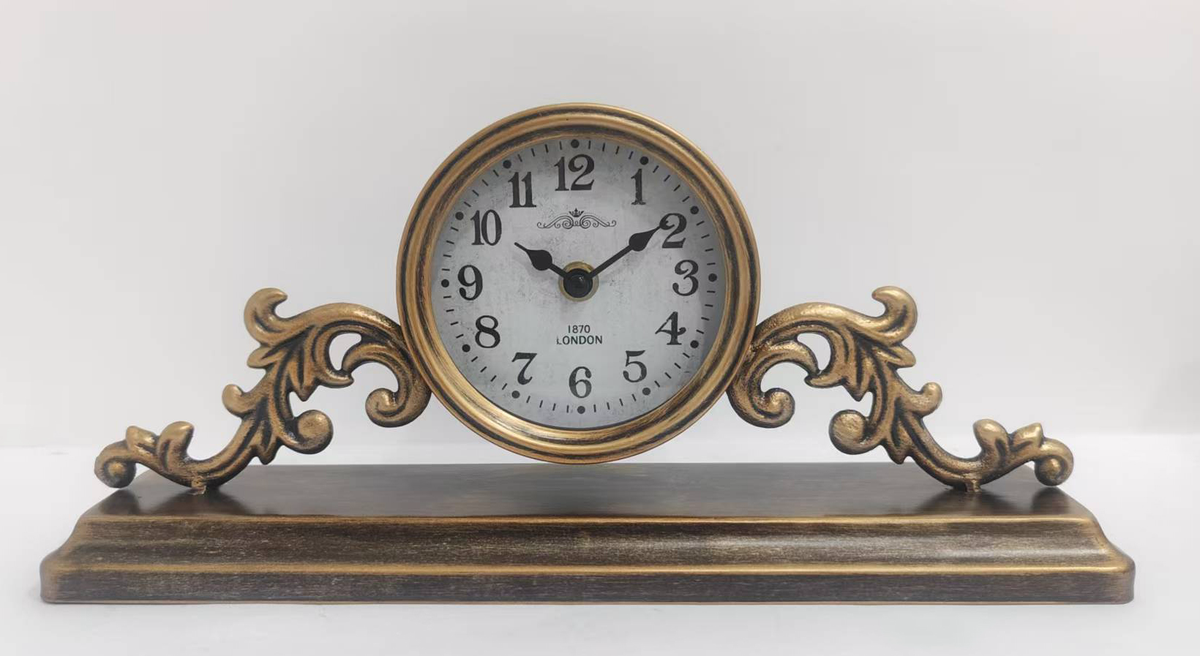 Avilo Regal Mantlepiece Table Top Clock in Iron and Glass – Elegant Mantel and Windowsill Decor