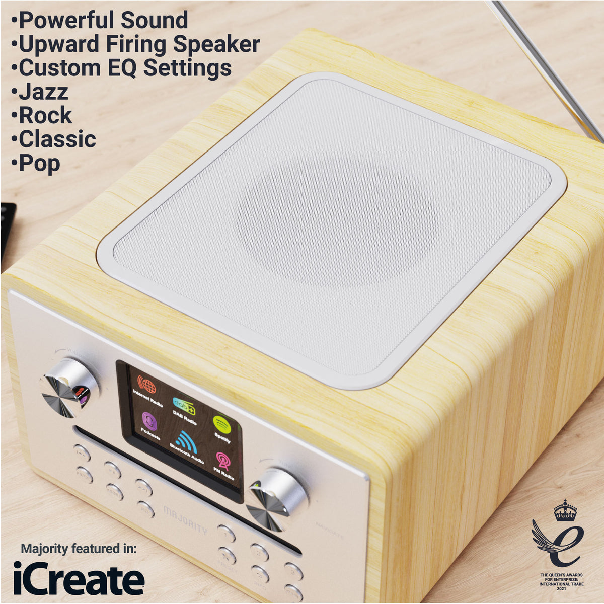 Majority Homerton 2 Music System with DAB+/FM Radio, CD Player, Bluetooth & Spotify Connect – Oak