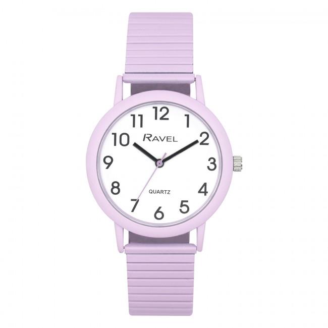 Ravel Unisex Large Size Coloured Expander Bracelet Watch – Stretch Strap Wristwatch, Pastel Lilac