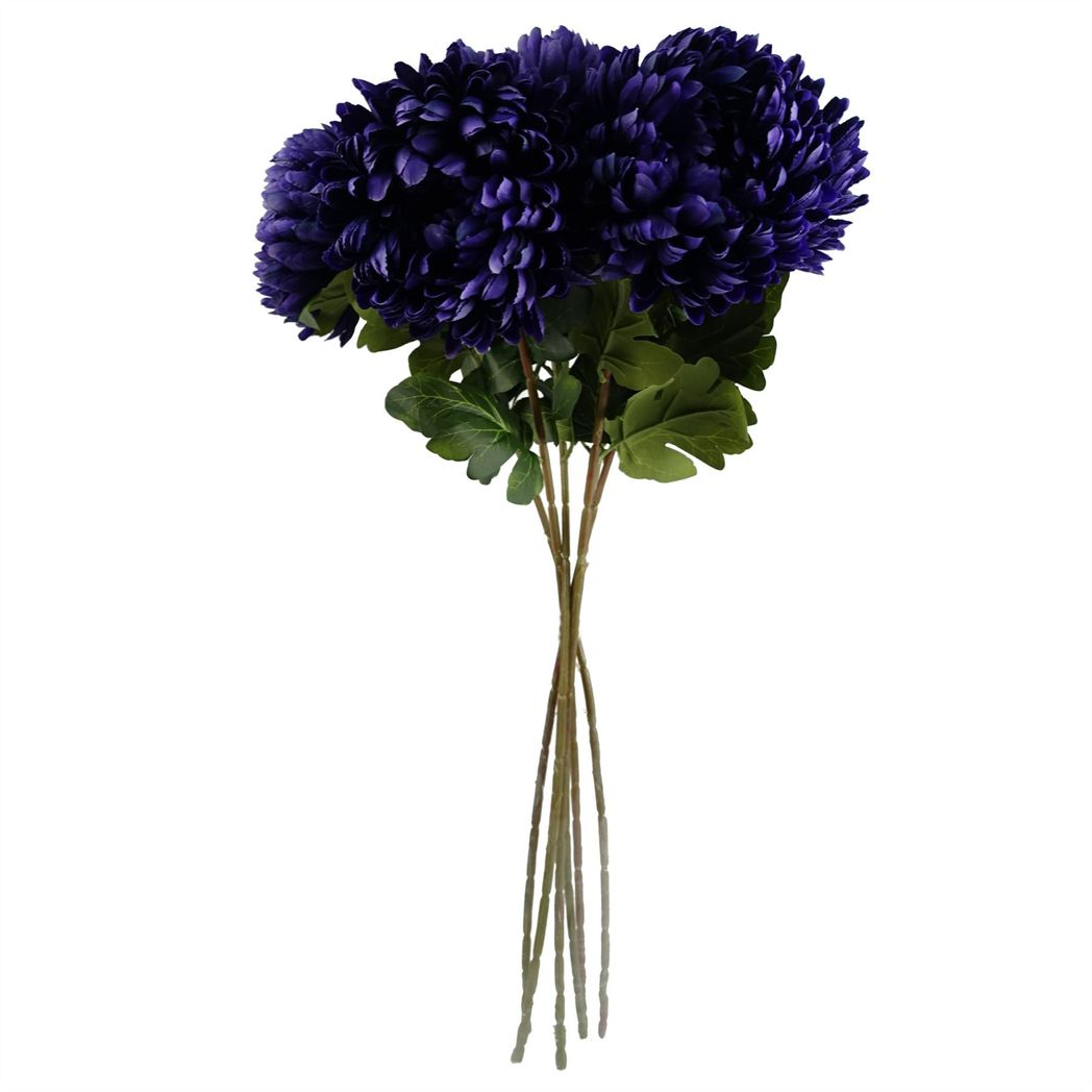 Leaf Design UK Pack of 6 Extra Large Reflex Chrysanthemum Artificial Stems – 75cm Silk Flowers, Purple